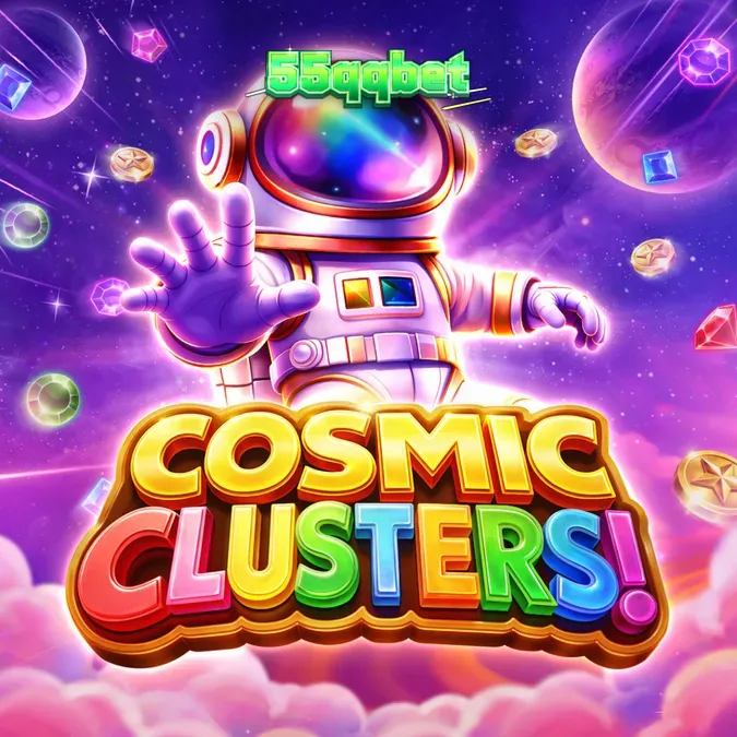 Interface do jogo de slot Cosmic Clusters com tema espacial e grade 6x6